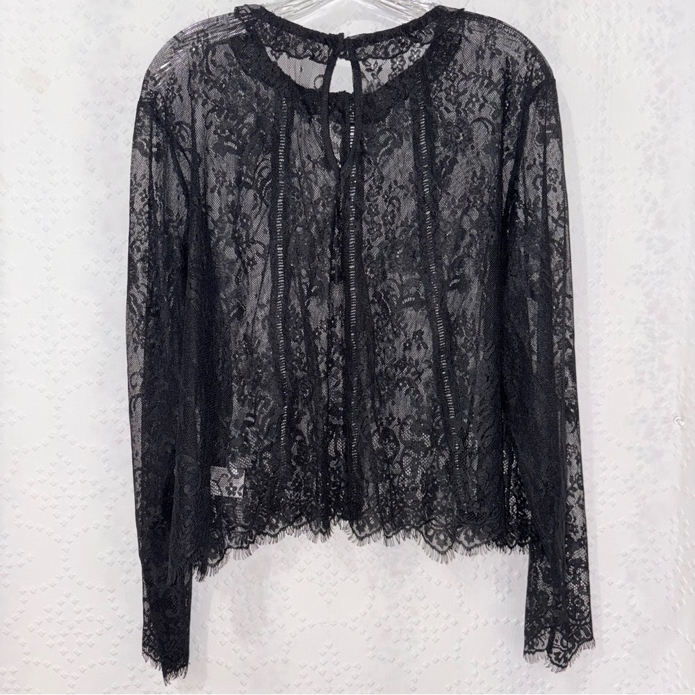 Xhilaration Black Lace Long Sleeve Crop Top XXL Sheer Goth Festival Y2K Style